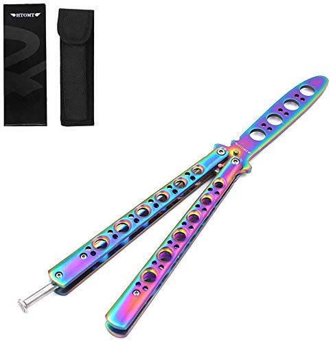 HTOMT Butterfly Stainless Steel Training Balisong Practice Tool, Tactical Folding Blade Practice Trainer