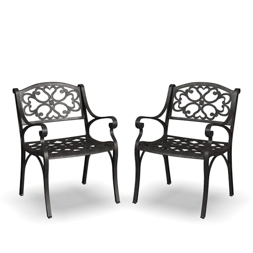 Homestyles Outdoor Cast Aluminum Chairs, 2-Pcs Set, Bronze (Set of 2) with Armrest, Patio Dining Chair Pair for Balcony, Backyard, Deck, Garden