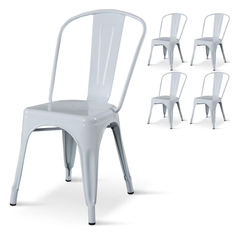Kosmi Lot de 4 chaises en métal Blanc Brillant - Style Industriel