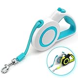 enrgticdg 16Ft Retractable Dog Leash,Night Reflection,Light Weight Leash for Small to Medium Dogs/Cats,Stainless SteelSpring,Strong Nylon Tape,One-Handed Brake(Blue-White)