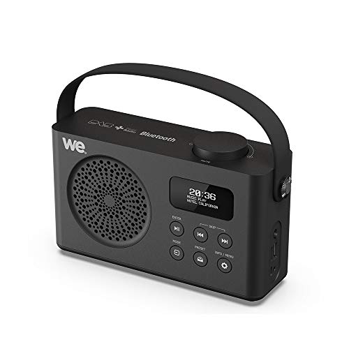WE Radio Réveil Connecté Digitale Portable Dab Dab+ FM Enceinte Bluetooth Batterie Rechargeable Lecteur USB Micro SD - Noir