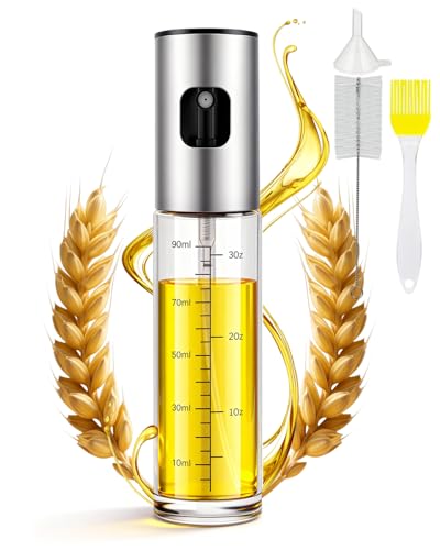 MRUN BONE Ölsprüher für Speiseöl 100ml Sprühflasche Öl Glas Öl Zerstäuber Küche Ölsprühflasche Heißluftfritteuse Oil Sprayer mit Skala & Trichter Ölspray für ÖI & Essig 100% BPA frei