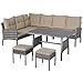Outsunny Conjunto de Muebles de Jardín 6 Piezas de Ratán Juego de Sofás de 2 Plazas Taburete y Mesa de Comedor con Cojines Acolchados Patio Terraza Balcón Gris y Caqui