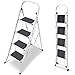 Kingrack Escalera 4 Peldaños con Asa, Patas de Goma Antideslizantes y Pedal Ancho, MAX 150 kg, Peldaños para Cocinas, Casa, Exteriores, Adultos