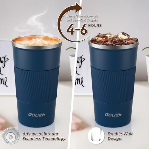 Image of Travel Mug 510 ml, Insulated Coffee Cup with Lid, Reusable Stainless Steel Thermal Cup for Coffee, Tea & Cold Drinks, Leak-Resistant Double-Walled Travel Mug, Navy Blue