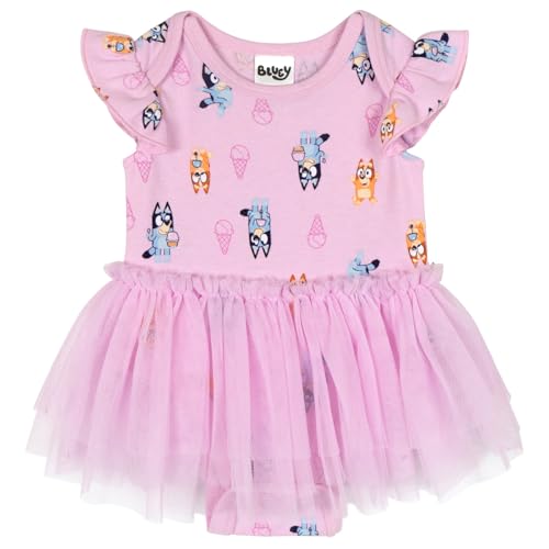 Bluey Newborn Baby Girls Ruffle Mesh Bodysuit Dress Pink 6-9 Months
