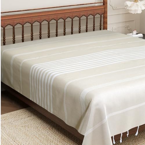 Image of Handmade Double Bedsheet 210 TC | Without Pillow Cover | Handloom Cotton Bedsheets for Double Bed | Double Bedsheet for Summer (Size 90X100 Inches, 7.5 x 8.3 Feet (Cotton Seed, King Size)