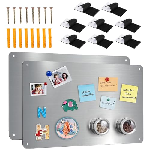 2 pizarras magnéticas de 43 x 30 cm, pizarra magnética de metal, pizarra magnética de pared, pizarras magnéticas, pizarras blancas, pizarras de acero inoxidable, autoadhesivas, para notas, fotos