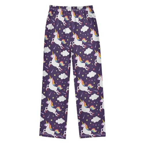 Cute Unicorns Purple Prints Pajama Pants Lounge Sleep Pants Elastic Waist Long Pajama Bottoms with Pockets for 6-14 Years2