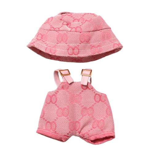 Bekleidung für 17CM Plüsch, 17 cm Große Puppenkleidung, Bekleidungs Zubehör für 17CM Puppe, Puppenkleidung, Bucket Hat und Latzhose Set, Ohne Puppe