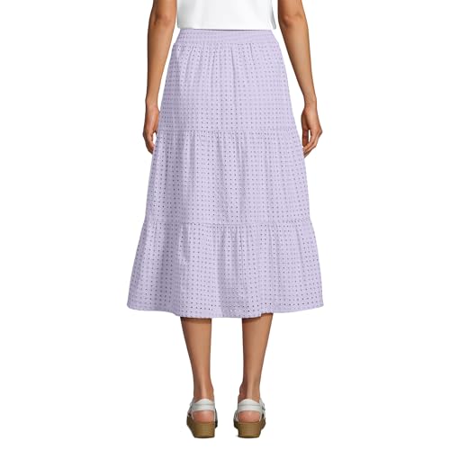 Lands' End Women's Poplin Elastic Waist Tiered Midi Skirt2