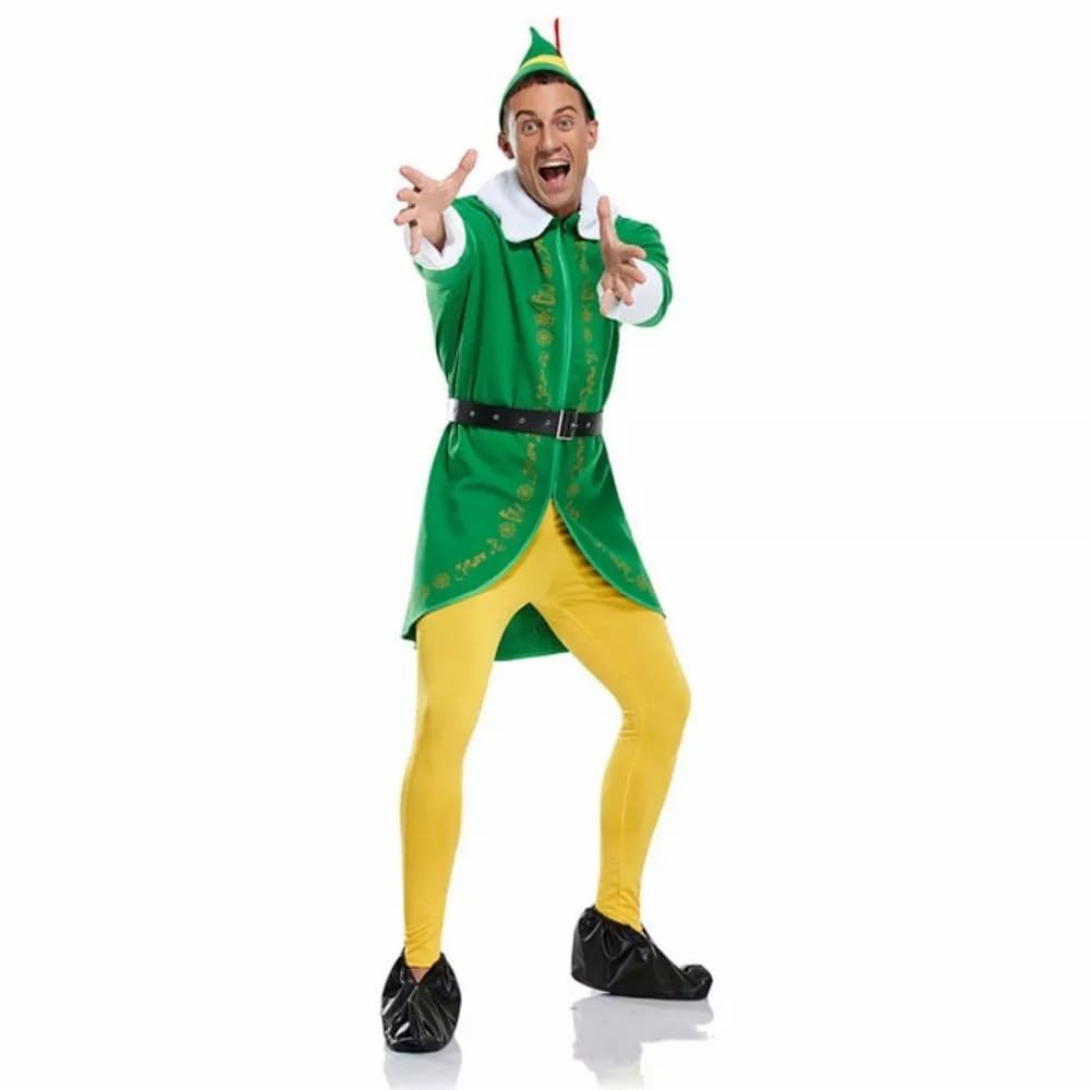 NEW-YIJUNSHUN Elf Costume for Christmas Cosplay Full Set, Elf Buddy Costume Men Halloween Christmas Cosplay Full Set Fancy Dress (XL)
