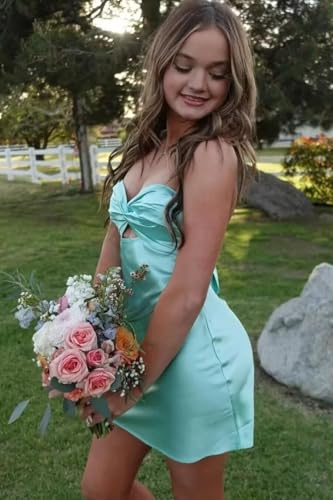 Dessiny Strapless Satin Homecoming Dresses with Bow for Teens Short Bodycon Cocktail Party Dress DE3143