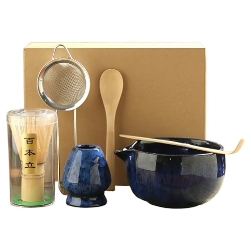 Uranus 抹茶セット 6点 茶碗 茶筅 百本立 茶筅立 茶杓 茶漉し 茶匙 初心者向け 茶道具 点前用 日本茶 中国茶用 宋代点茶風 抹茶ブラシ 抹茶泡立て器 陶器茶碗 竹製茶筅 ギフトボックス付 茶道練習用 自宅用 プレゼント 敬老の日 父の日 母の