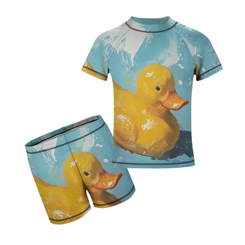 Yellow Rubber Duck on A BlueChildren's Casual Swimsuit Set - Simple and Versatile7-9Y（120cm）