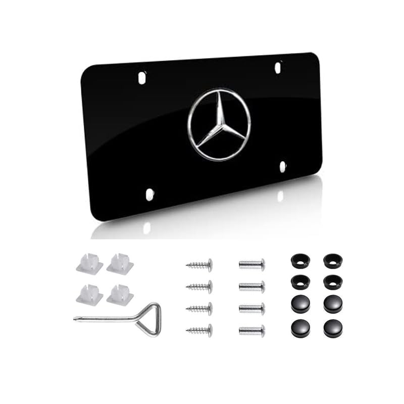 3D Chrome Stainless Steel Front License Plate for - Perfect for American Standard Size, Includes Matching Screw Caps(Black)