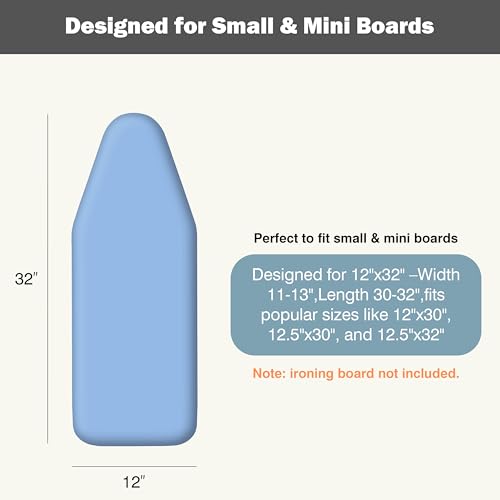 Image of Small Ironing Board Cover and Pad 12 inchx32 inch Small Iron Board Cover with Padding, Tabletop Mini Ironing Board Cover and Pad Small Size, Cotton Canvas, Heat Resistant, Drawstring Closure Blue