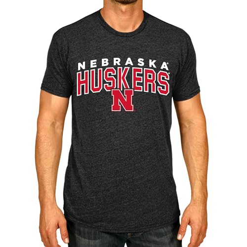 Campus Colors NCAA Adult Unisex Starting Fresh T-Shirt, Tag-Less Soft Cotton Blend, Short Sleeve Heathered College Tees (Nebraska Cornhuskers - Black Heather, X-Large)