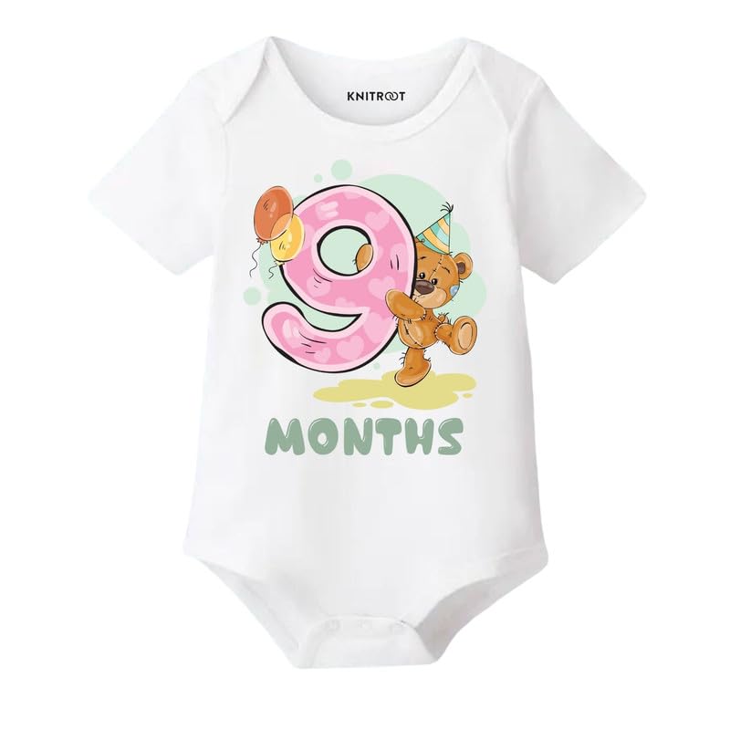 Image of Knitroot Monthly Birthday Teddy Special, Newborn Baby Half Sleeve Unisex Romper, Onesies, Sleepsuit, Body Suit, Envelope Neck, 1 to 12 Months Print, 0-12 Months, Infant Cloth for Boys & Girls