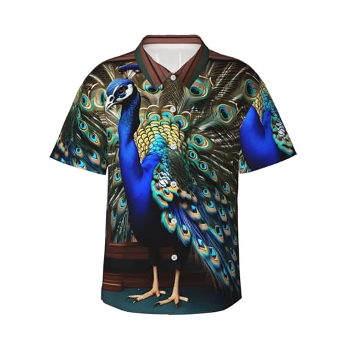 Chemise hawaïenne homme respirante motif paon pour éviter la chaleur en plein air