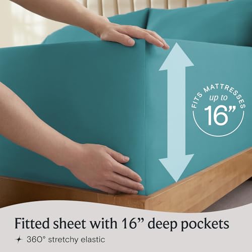 Image of LuxClub 5 PC Split King Sheet Set, Breathable Luxury Bed Sheets, Deep Pockets 18 inch Eco Friendly Wrinkle Free Cooling Sheets Machine Washable Hotel Bedding Silky Soft - Teal Split King