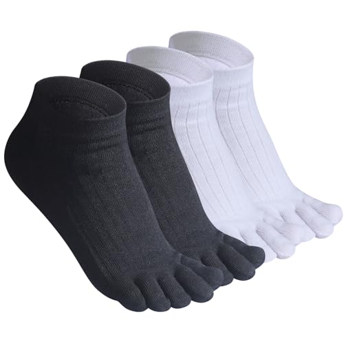 Image of Meaiguo Womens Toe Socks Cotton Five Finger Ankle Socks with Toes Separated for Running Athletic 4 Pairs