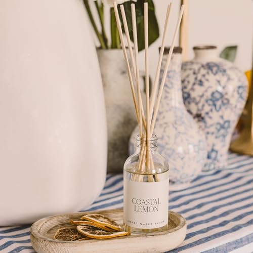 Image of Sweet Water Decor Coastal Lemon Clear Reed Diffuser - Room Decor Aesthetic with Long-Lasting Premium Fragrance of Lemon, Sea Salt, Jasmine & Driftwood for 4 Months - Ideal for Home Decor