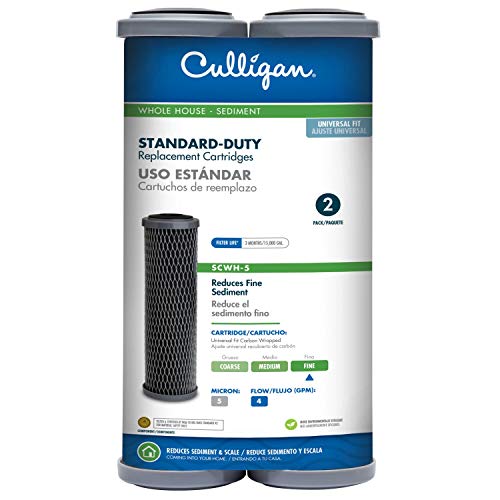 Culligan Whole House Water Filter Cartridges - SCWH-5 Standard-Duty Carbon Replacement Filter Reduces Sediment, Rust, Scale & Dirt for Clean Drinking Water or for Cooking, 15,000 Gallons, Pack of 2