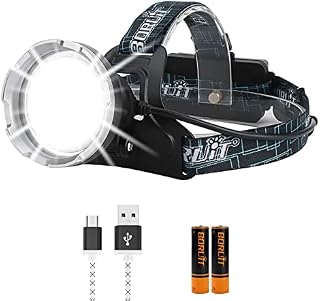 BORUIT B10 Rechargeable Head Torch Super Bright 100000 Lumens - 4 Modes LED Headlamp USB-C Waterproof Head Lamp fit Adult Hunting Fishing Camping Hiking Outdoor