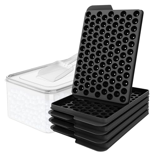 Image of WIBIMEN Mini Ice Cube Trays, Small Tiny Round Pebble Crushed Nugget Ice Trays for Freezer with Lid - Chilling Drinks Coffee Juice(4 Pack/0.55In - Black)