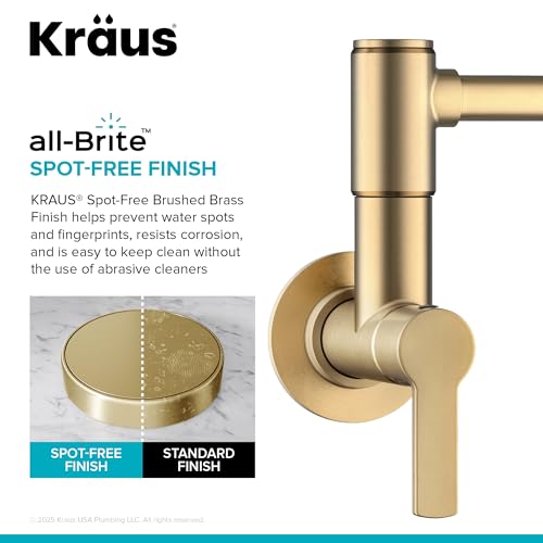 Image of KRAUS Oletto Pot Filler Faucet with Retractable Arm, Wall Mount Kitchen Faucet, Pot Filler for Stove in Spot-Free Brushed Brass, KPF-5001SFBB