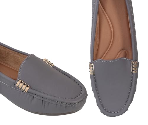 Image of Pluxh Women Ballet Flats | Slip-On Casual & Formal Shoes | Elegant Metal Accent Design, Soft Cushioned Insole with Flexible Anti-Slip Sole | Office Wear, Daily Use & Travel Footwear