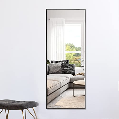 Image of NeuType 43 inchx16 inch Full Length Mirror with Standing Holder Aluminum Alloy Frame Floor Mirror Wall-Mounted Mirror for Living Room, Bedroom, Hanging or Leaning Against Wall, Black (with Stand)