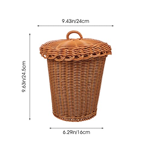 Image of Alipis Imitation Rattan Woven Trash Basket with Lid 12.20X9.64X9.44 Inch Desktop Garbage Bin for Home Office Study Storage Organizer Sundries Container