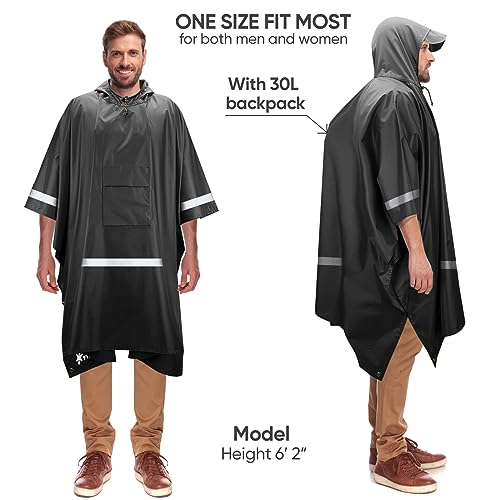 PTEROMY Hooded Rain Poncho for Adult with Pocket, Waterproof Lightweight Unisex Raincoat for Hiking Camping Emergency4