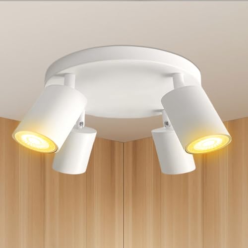 Image of Wiseworld 4 Light Track Lighting Fixtures for Ceiling LED White Spot Lights Indoor Round Chassis GU10 Base Lamp Rotatable Modern Ceiling Spotlight for Bedroom Kitchen Hallway (Bulb Not Included)