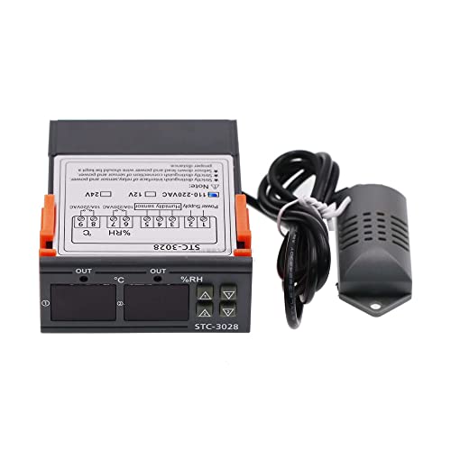 STC-3028 AC 220V DC 12V 24V Dual Digital Thermostat Temperature Humidity Controller Thermometer Hygrometer Incubator Controller (110-220V)