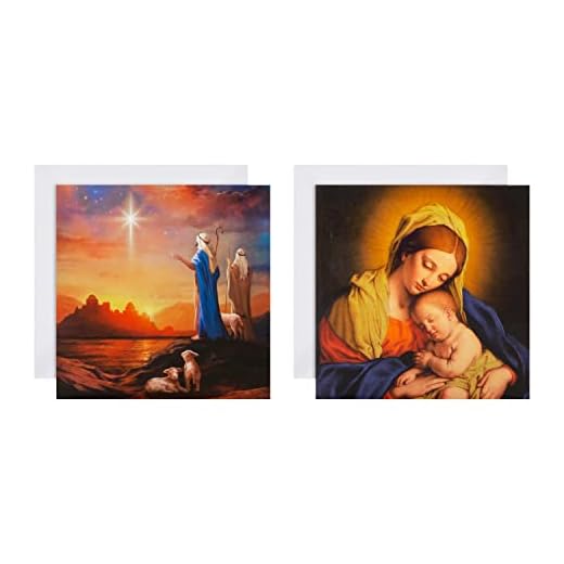 Hallmark Tarjetas de Navidad benéficas, diseños religiosos tradicionales, paquete de 16, belén, 2 diseños