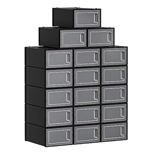 SONGMICS Schoenendozen, 18-delige set, opbergdozen voor schoenen, schoenorganizer, kunststof dozen, opvouwbaar en…