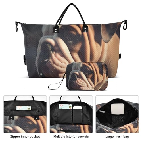 Large Travel Duffel Bag, Bulldog Puppy Cute Sports Tote Gym Bag, Shoulder Weekender Overnight Bag for Women Men, Carry On Luggage with Toiletry Bags2