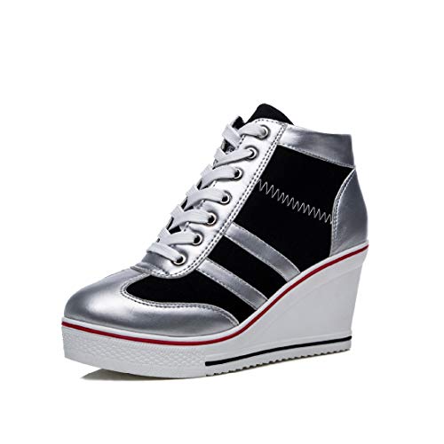 Mei MACLEOD Women Wedge Sneakers Platform Wedge High Heel Sneakers Ankle Booties Casual Canvas Shoes