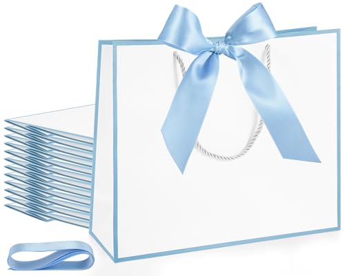 Silkfly 12 Pcs Gift Bags with Handles for Bridesmaid, 12x10x4'' Wedding Welcome Elegant Gift Bags with Bow Ribbon for Graduation Groomsmen Women Baby Shower Birthday Housewarming (Orange,Gold)
