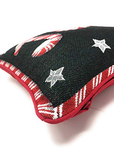 Dada Bedding 1-Piece Tapestry Throw Pillow Cover - Peppermint Candy Joy Festive Christmas Holiday - Woven Red Black Starry Cushion Case - 16" X 16” (12904) #TOP2