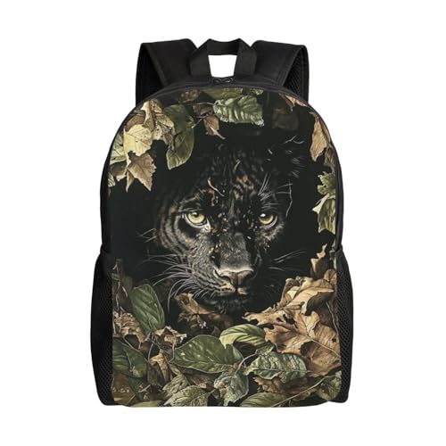 16in Lightweight Travel Backpack Panther Leaves Forest Casual Daypack for Outdoor Enthusiasts, Business Men & Women, Travel Ready Design