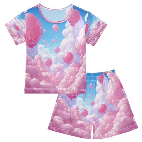 Pajama Sets Short Sleeve Bubbles Pink Clouds Soft Cotton Summer Sleepwear 2 Piece PJS Size 5-14T