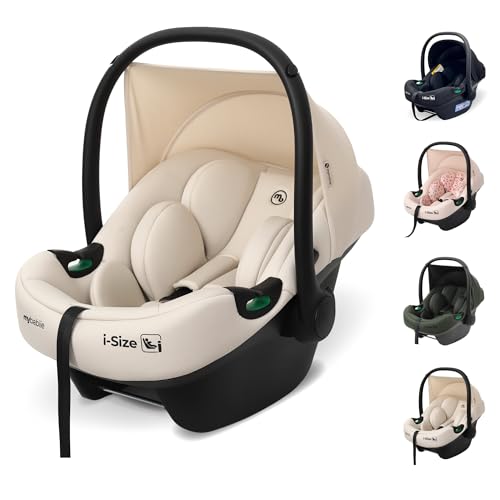 My Babiie MBCS02 i-Size Baby Car Seat - 40-87cm (Birth to 15 Months Approx.) R129 Group 0+ Lightweight Infant Carrier Large Canopy Newborn Insert Adjustable Headrest - Ivory