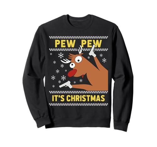 Ugly Christmas Sweater Pew Pew Verücktes Rentier Xmas Sweatshirt