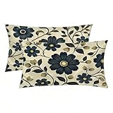 Kissenbezug 80x40 cm Creme, Satin Kissenbezug 2er Set, Weich wie EIN Silk Pillowcase für Haar und Haut, Zierkissen Kissenbezüge Beidseitiger Druck Blume Muster für Deko Wohnzimmer Schlafzimmer -2857