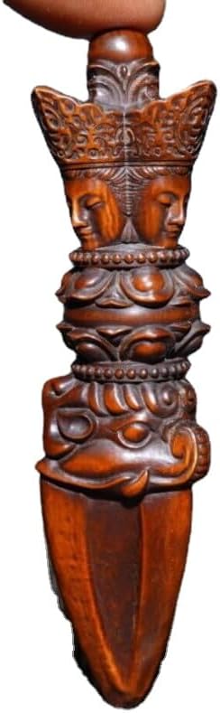 LimpaC Colección de madera de boj de tres lados Buda Phurba Dagger Holder Estatuas hechas a mano meditando escultura estatuilla decorativa Lucky