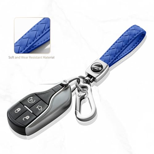 Image of Gkeygo Carabiner Keychain, Universal Heavy Duty Woven Handmade Leather Key Chain, Car Fob Key Keychains with 360 Degree Rotatable Snap Swivel and Anti-Lost D-Ring for Men and Women, Silver - Blue